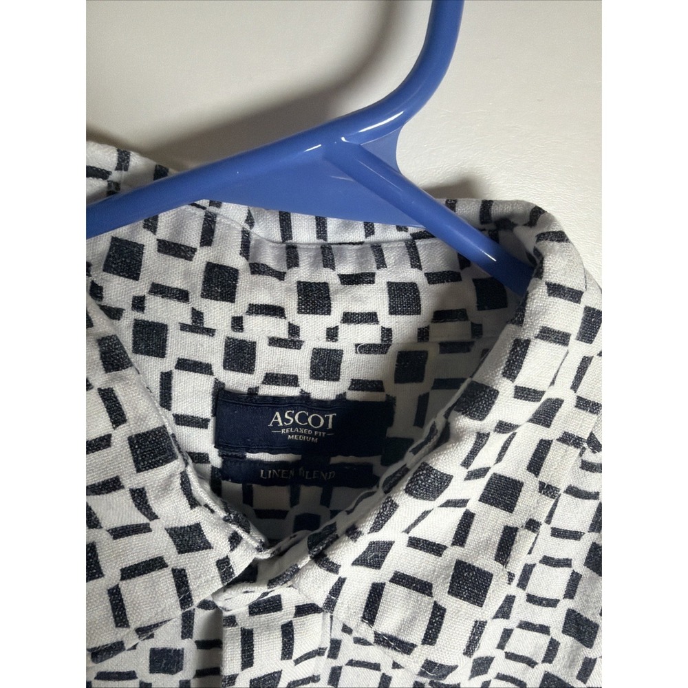 Ascot Linen Blend Men's Button Down SS Black White Block Linen Blend Medium - Picture 4 of 6